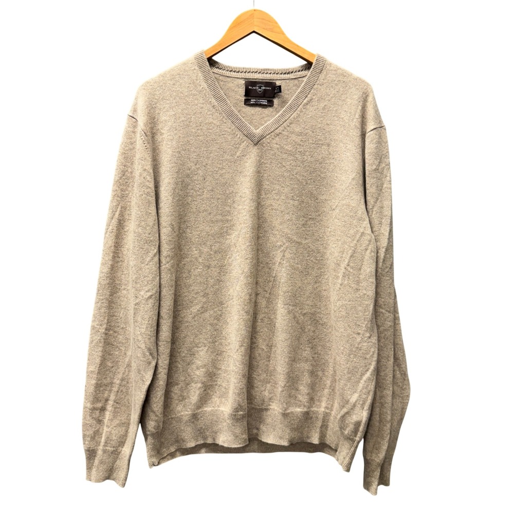 Black Brown 1826 Cashmere Sweater Mens XXL‎ 2XL V-Neck Tan Pullover COMFY
